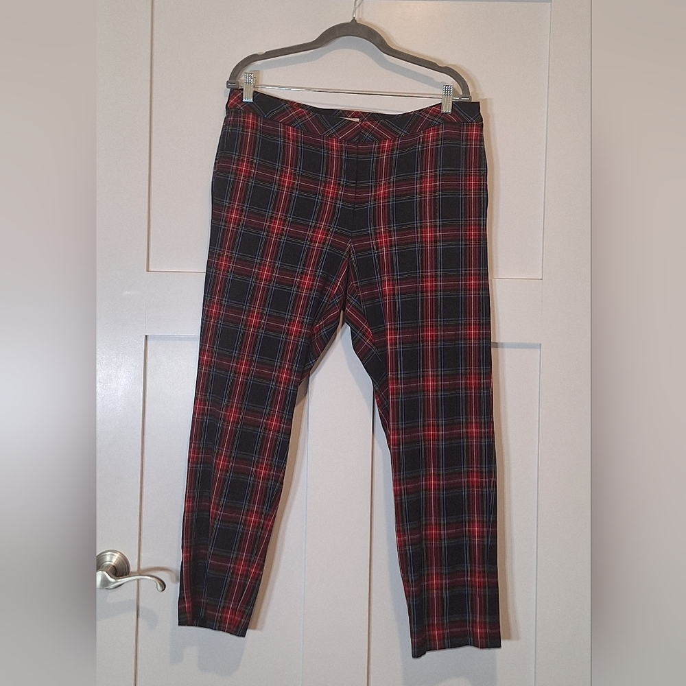 J. Jill Tartan Plaid Red & Black Premium Bi-Stretch Pants Hand Pockets Size 14